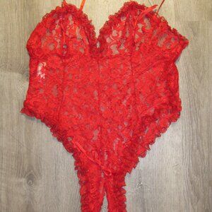 Especially Yours Red Lace Open Front Crotchless Teddy Size 3X